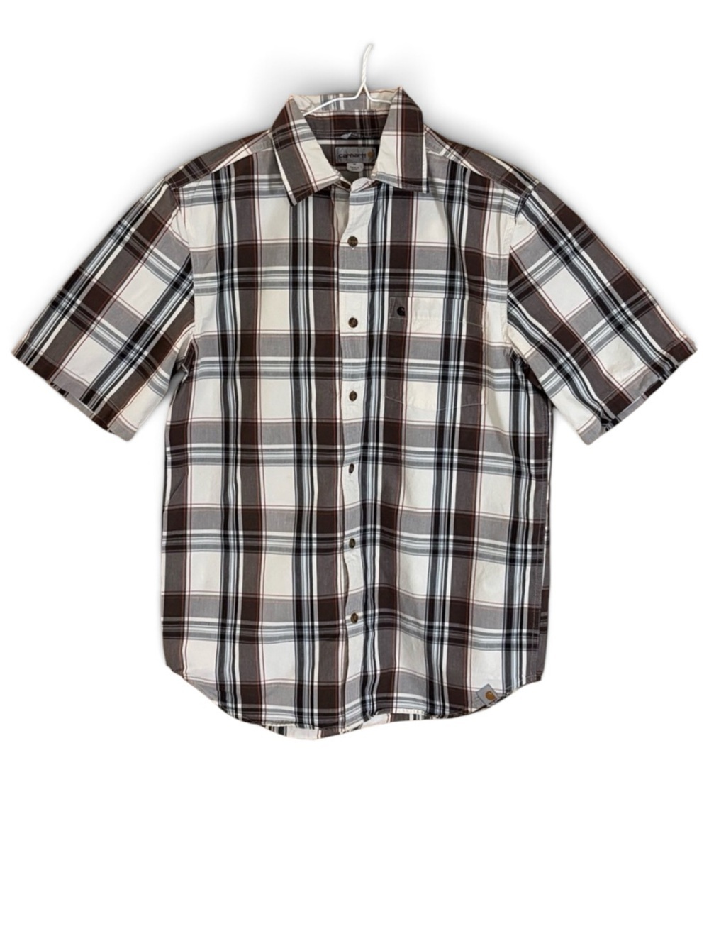 Carhartt Men's Short-Sleeve Plaid Button-Down Shirt - White & Brown
